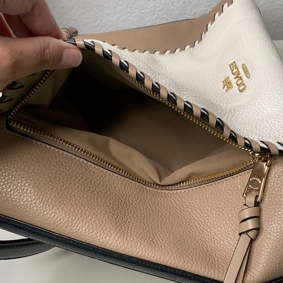 Coach Marlon Hobo Shoulder Bag Colorblock Whipstitch Tan & Cream Leather #91156 - Picture 9 of 12